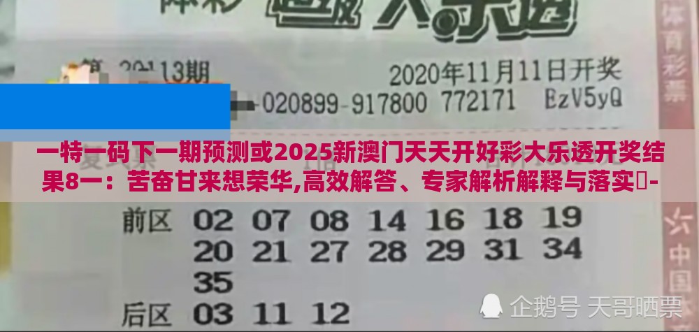 一特一码下一期预测或2025新澳门天天开好彩大乐透开奖结果8一：苦奋甘来想荣华,高效解答、专家解析解释与落实​-抵制欺骗承诺套路