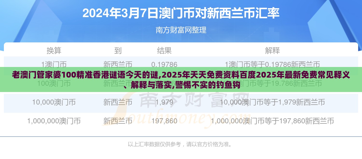 老澳门管家婆100精准香港谜语今天的谜,2025年天天免费资料百度2025年最新免费常见释义、解释与落实,警惕不实的钓鱼钩