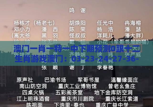 澳门一肖一特一中下期预测0跟十二生肖游戏澳门：03-23-24-27-36-12 T:14和防范虚假鼓吹术-详尽解答、专家解读解释与落实